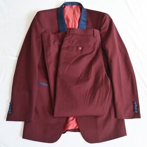 Bespoke 38L 32x30 Red Blue Trim Shawl Lapel Single Button Formal Tux Tuxedo Prom